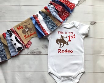 First Rodeo Birthday Shirt w Highchair banner Baby Outfit Outfit for first birthday Cowboy Birthday