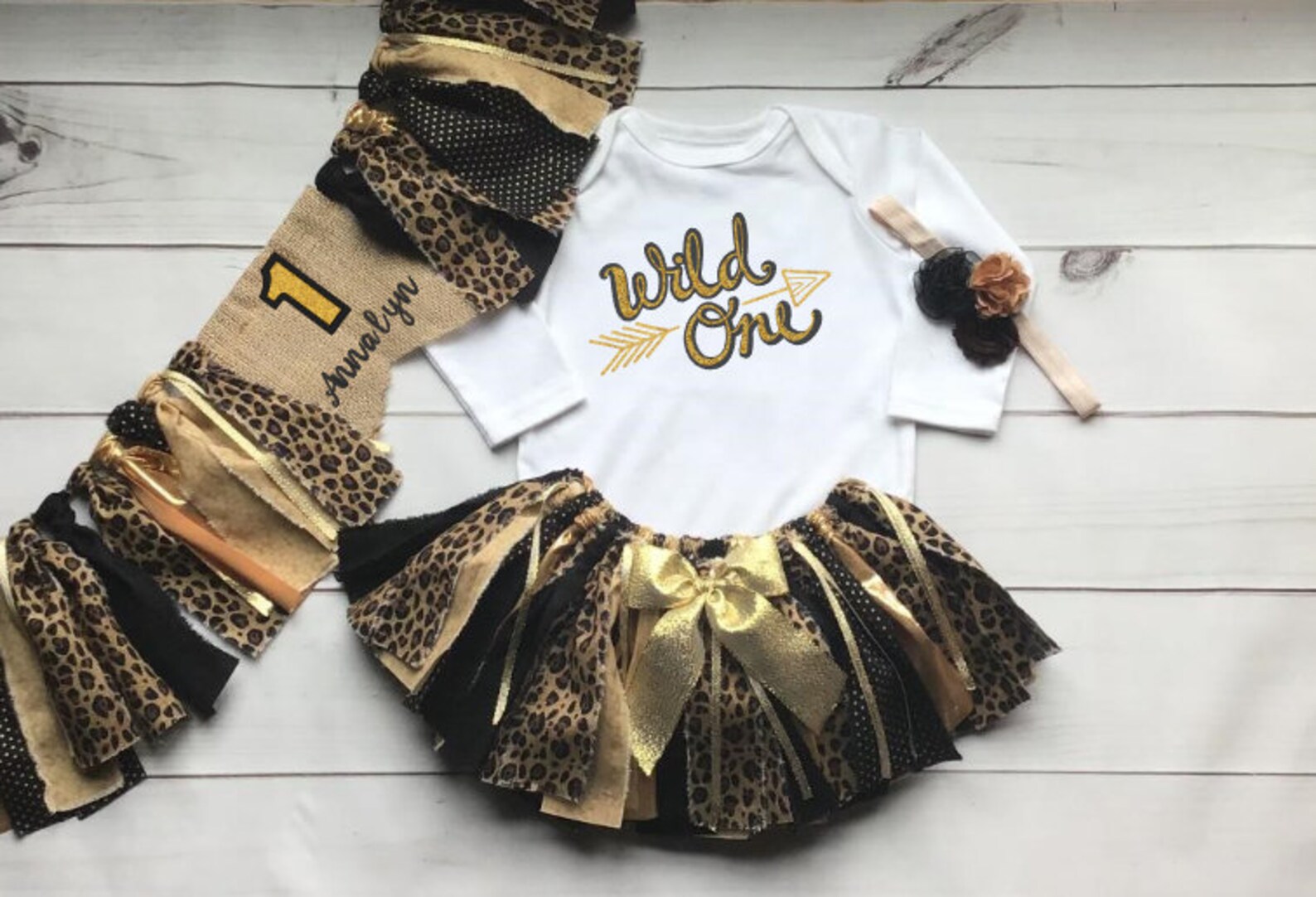 4 piece set: Wild One Cheetah Fabric Tutu Skirt Outfit Baby | Etsy