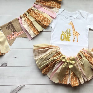 Wild One Golden Pink Giraffe Animal Print Zoo Fabric baby skirt  Birthday Party outfit party 1st birthday Halloween Costume