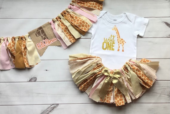 Wild One Golden Pink Giraffe Animal Print Zoo Fabric baby skirt  Birthday Party outfit party 1st birthday Halloween Costume