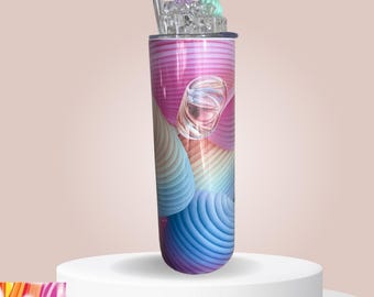 Vaso artesanal abstracto 3D en tonos pastel, 20 oz.