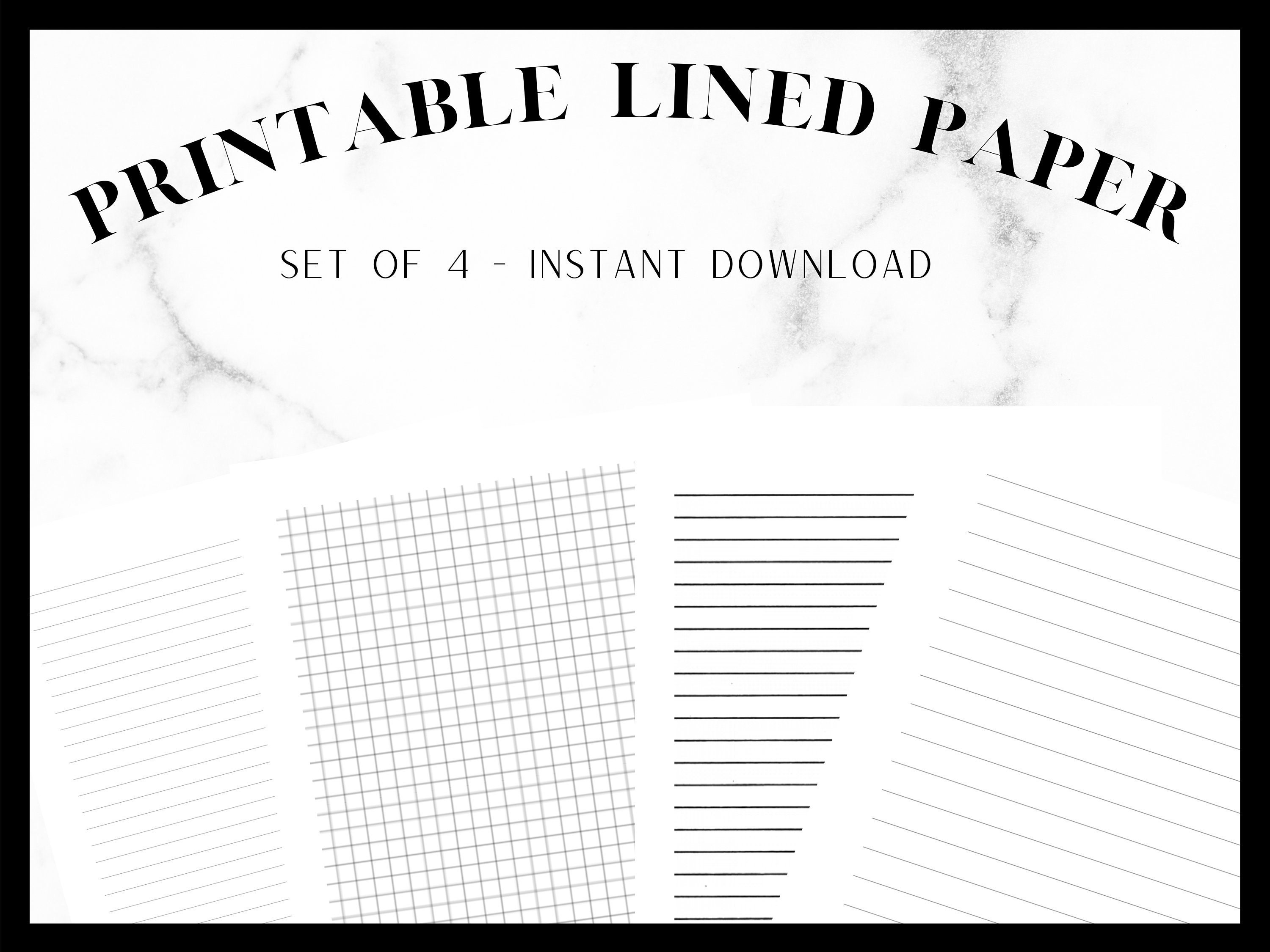 printable lined paper pdf set of 4 school paper lined etsy
