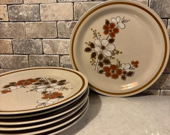 Vintage Highland Floral Stoneware Plates Set | Mid-Century Farmhouse Dinnerware Made Japan