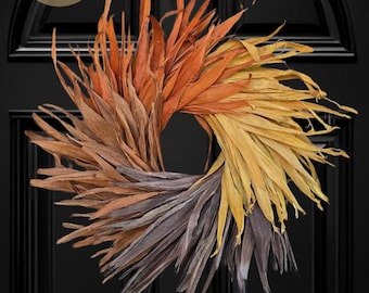 Fall corn husk wreath autumn door decor natural dried corn husk door wreath fall housewarming gift Thanksgiving door hanger Halloween wreath