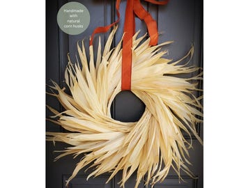 Fall Spiral corn husk wreath Halloween corn husk wreath thanksgiving corn huskwreath fall front door decor natural corn husk wreath