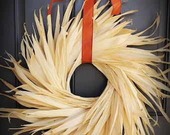 Fall Spiral corn husk wreath Halloween corn husk wreath thanksgiving corn huskwreath fall front door decor natural corn husk wreath