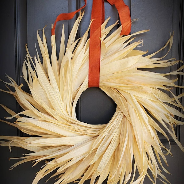 Fall Spiral corn husk wreath Halloween corn husk wreath thanksgiving corn huskwreath fall front door decor natural corn husk wreath