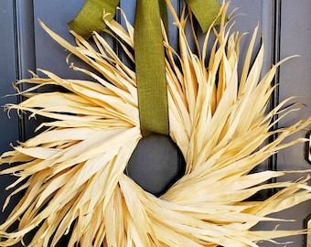 Fall Spiral corn husk wreath Halloween corn husk wreath thanksgiving corn huskwreath fall front door decor natural corn husk wreath