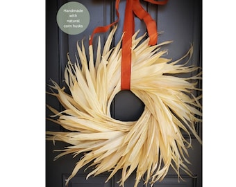 Fall corn husk wreath Halloween corn husk door wreath Thanksgiving corn husk wreath autumn door decor natural fall door decor wreath