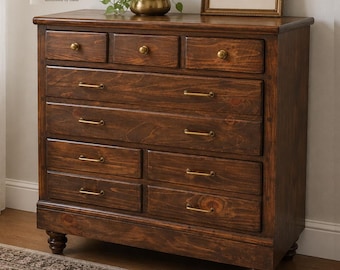 Vintage Ethen Ellen dresser apothecary style furniture walnut color entryway table with drawers traditional wood nightstand coffee station