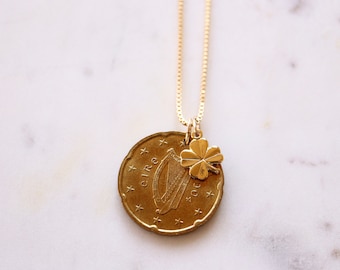 IERLAND | Vintage ketting met munt en klavertje