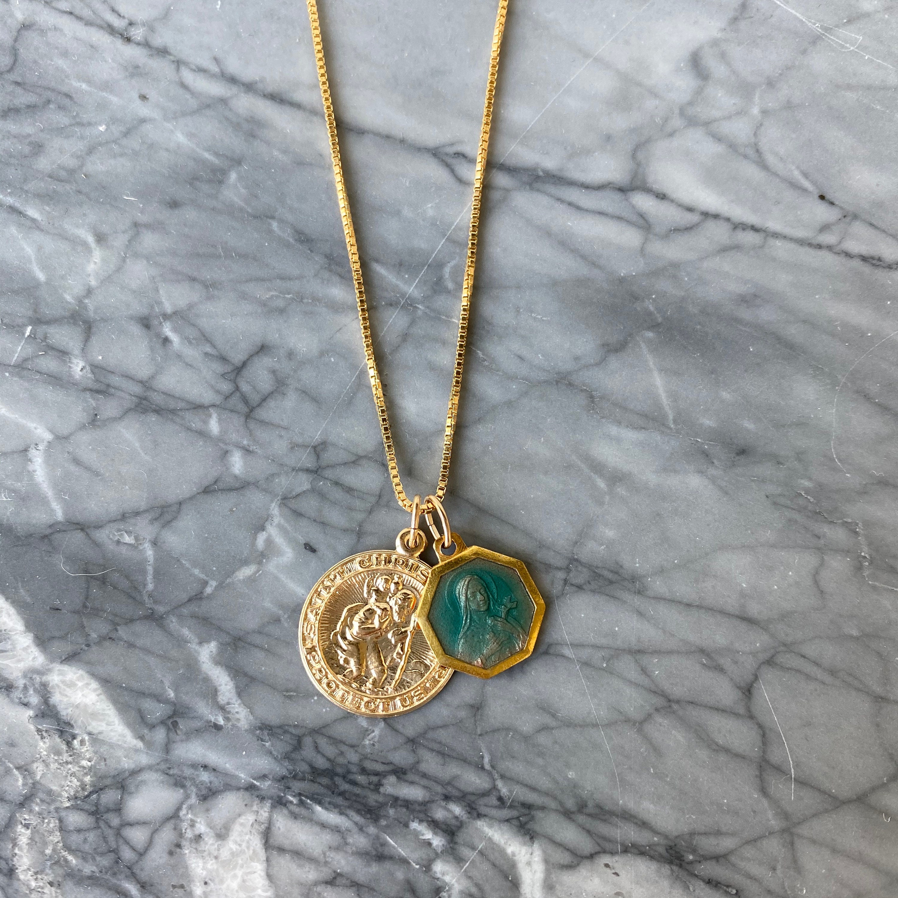 St christopher necklace aqua sale
