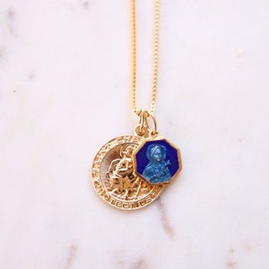 ST CHRISTOPHER | Vintage Saint Therese of Lisieux (Two-Toned Blue Enamel) on Gold Filled Necklace