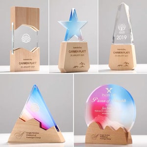 Personalized Trophy Award, Engraved Crystal and Wood Trophy, Corporate Trophy Award, Recognition Plaque, Gifts For Business Partner, T1