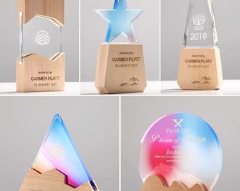 Personalized Trophy Award, Engraved Crystal and Wood Trophy, Corporate Trophy Award, Recognition Plaque, Gifts For Business Partner, T1