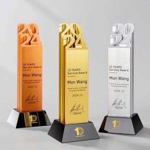 Metal Trophy Award, Unique Appreciation Award, Gift for Business Partner, 2025 Best Employee Award, Gold, Silver, Bronze, Add Logo, T106