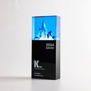 Blue and Black Trophy Award, Unique Crystal Trophy, Customize Corporate Award, Custom Recognition Plaque, Creative Bespoke Trophy, T94