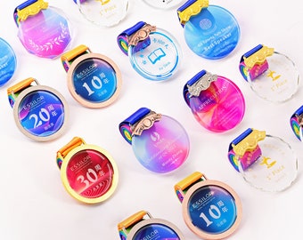 Custom Crystal Medal, Customizable Award, Add logo, Custom Background, with ribbon and gift box, T80