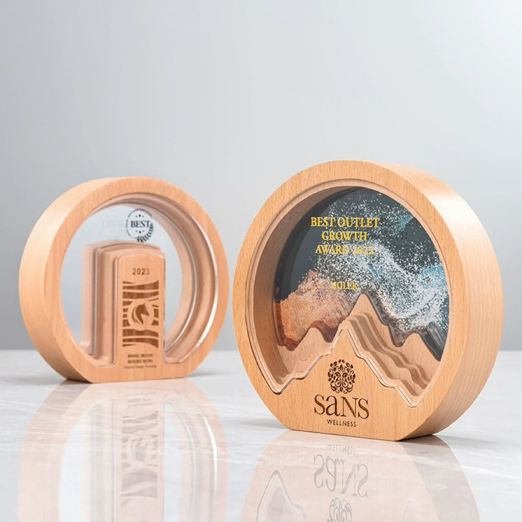 Personalized Trophy Award, Engraved Circle Wood Trophy, Corporate Trophy Award, Recognition Plaque, Gifts For Business Partner, T104