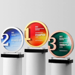 Round Shaped Trophy Award, Recognition Plaque, Champion, First Place, Second Place, Third Place, Achievement, Star Marketing, T53