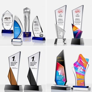 Personalized Crystal Trophy Award for Graduation, Retirement, Hope, Anniversary, Customize Corporate Trophy Award, Blue, Appreciation, T31