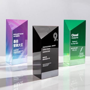 Personalized Crystal Trophy Award for Graduation, Retirement, Hope, Anniversary, Customize Corporate, Appreciation, Green, Black, T69