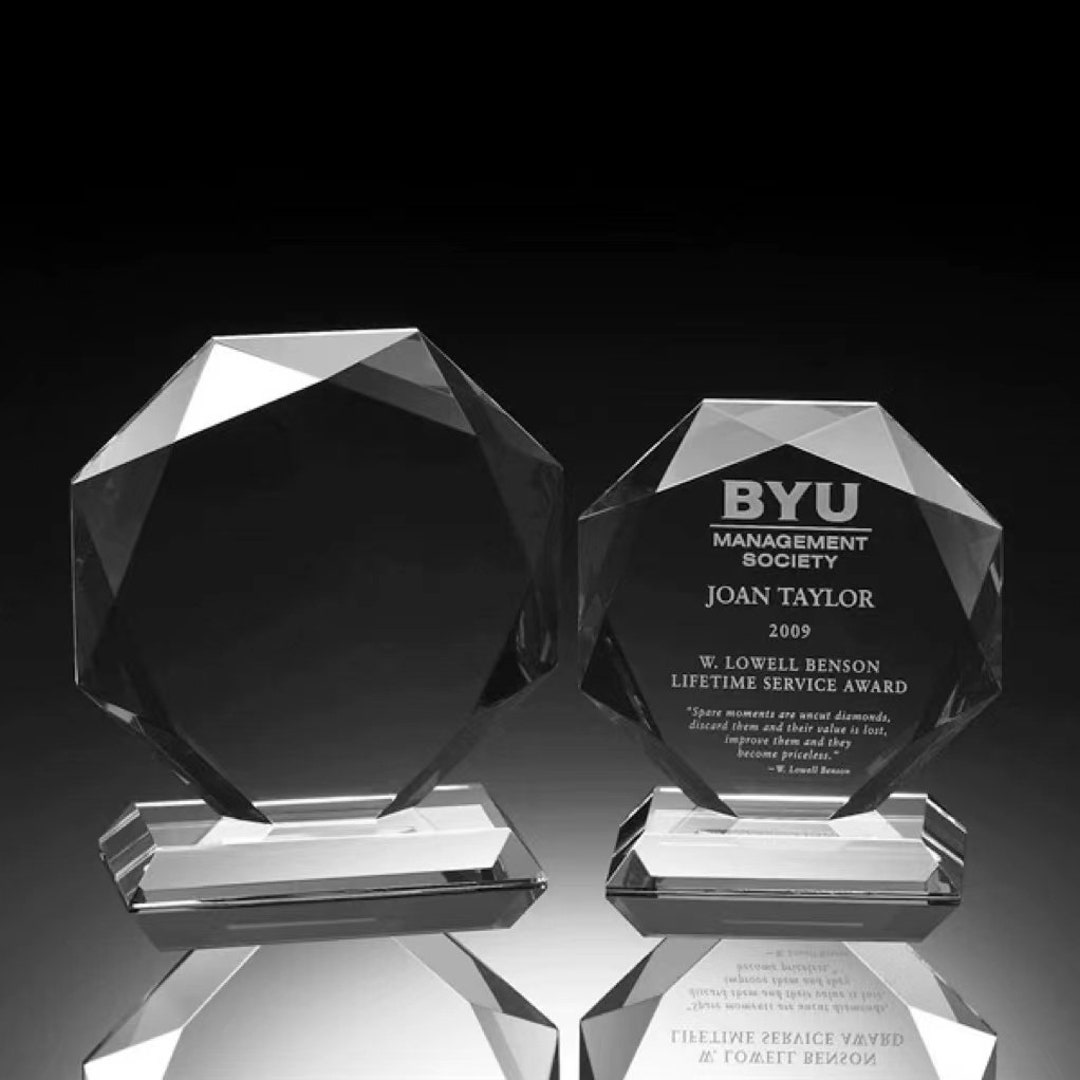 Personalized Trophy Award, Engraved Glass Crystal, Corporate Trophy