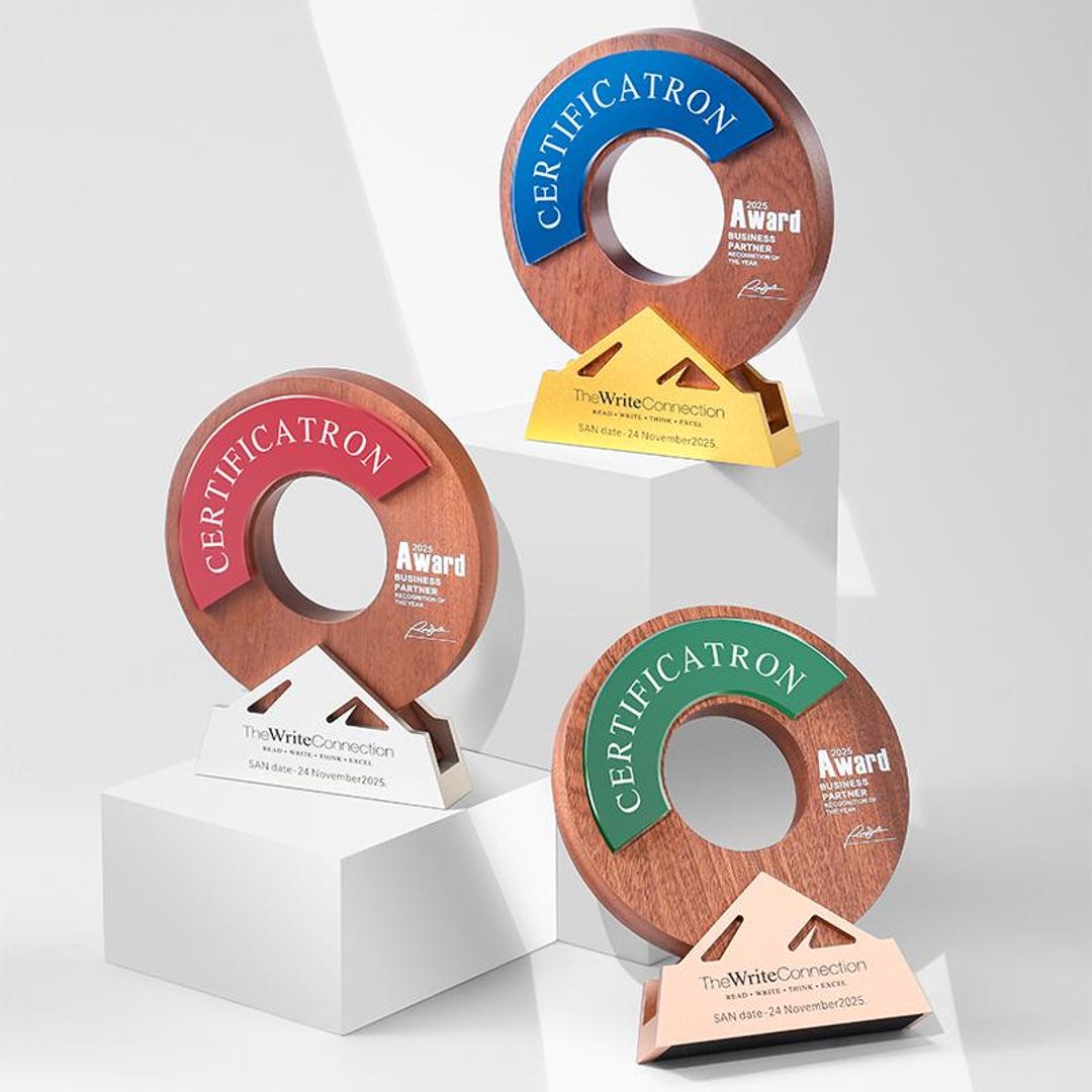 Trophy Text Examples Personalized Wooden Desk Trophy With Metal Base — Texts, Logo Engraving ...