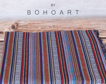Boho Fabric, Tribal Fabric Stripy, bohemian fabric by the yard - Elegant Blue - BA1020 - One Yard