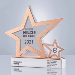 Rising Star Crystal Trophy Award, Best Employee, Retirement, Appreciation Gift, Long Service, Achievement, Gold and White, T41