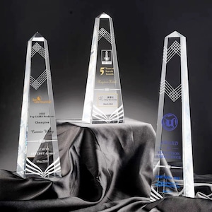 Custom Engraved Crystal Glass Trophy, Tower Shape Bespoke Award, Corporate, Retirement, Long Service, Lighthouse, Beacon, Peak, Top, T47