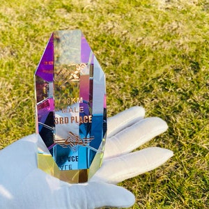 Custom Engraved Crystal Glass Trophy, Bespoke Award, Sports Award, Marathon Event Gift, Dazzle, Colorful, T46