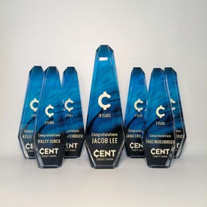Blue Personalized Trophy Award, Unique Crystal Trophy, Customize Corporate Award, Custom Recognition Plaque, Creative Bespoke Trophy, T112
