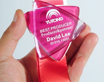 Custom Sports Medal, Customizable Award, Commemorative awards, Event prizes, Competition medals, Triangle Shape, Pink, Blue, Green, T79