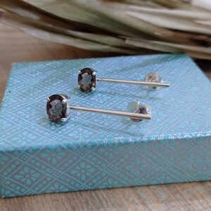 Smoky Quartz Earring, 925 Sterling Silver, Handmade Bar Earring, Natural Smoky Topaz, Delicate Smoky Earring, Gift for Mom, Birthday Gift...