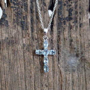 Aquamarine Cross Pendant, 925 Sterling Silver, Handmade Pendant, Birthstone March, Gift for All, Baptism Gift, Confirmation Gift,..