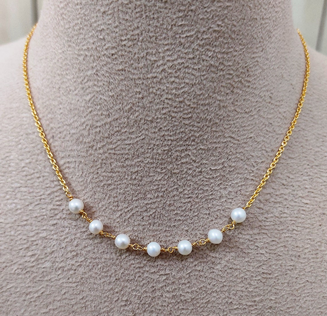Delicate Pearl Necklace Handmade Necklace Pearl Choker Gold Etsy