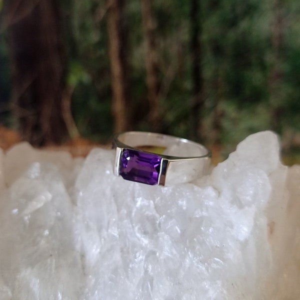 Amethyst Ring, 925 Sterling Silver, Handmade Ring, Stacking Ring, February Birthstone Rings, Gift for her, Natural Amethyst, Promise Ring...