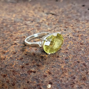 Lemon Topaz Ring, 925 Sterling Silver, Natural Lemon Quartz, Statement Ring, Yellow Stone Ring, Lemon Quartz Jewellery, Gift For Her....