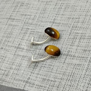 Cuff Link, Tiger Eye Stone, 925 Sterling Silver, Gift For Him, Gift for Dad, Valentine Gift, Natural Stone, Tiger eye Jewellery,Gift for him