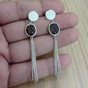 Smoky Quartz Earring, 925 Sterling Silver Handmade Dangling Earring, Facited Smoky Topaz, Natural Stone, Gift for Her, Gift for Mother...