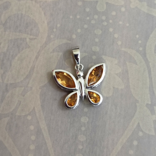 Citrine Butterfly Pendent, 925 Sterling Silver, Handmade Pendant,  Natural Citrine Stone, Birthstone Pendant, Gift for all....