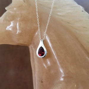 Handmade Pear Garnet Pendant: 925 Sterling Silver Dainty Necklace