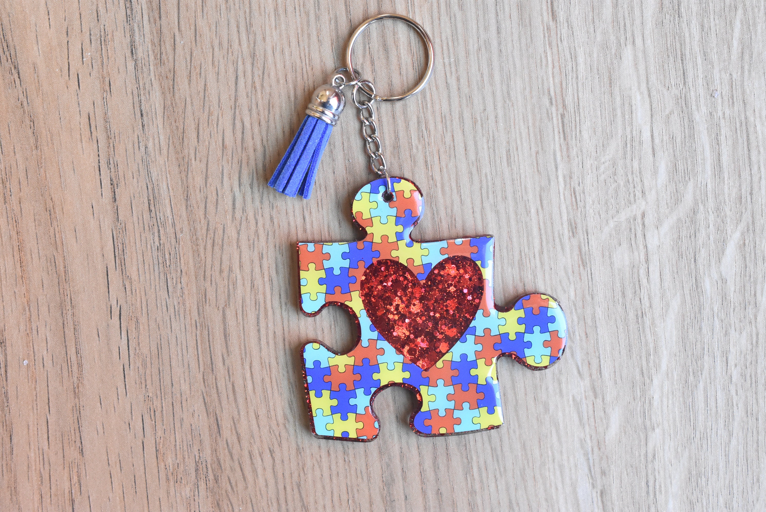 Autism Puzzle Piece Keychain - Autism Keychain- Autism Silver Keychain