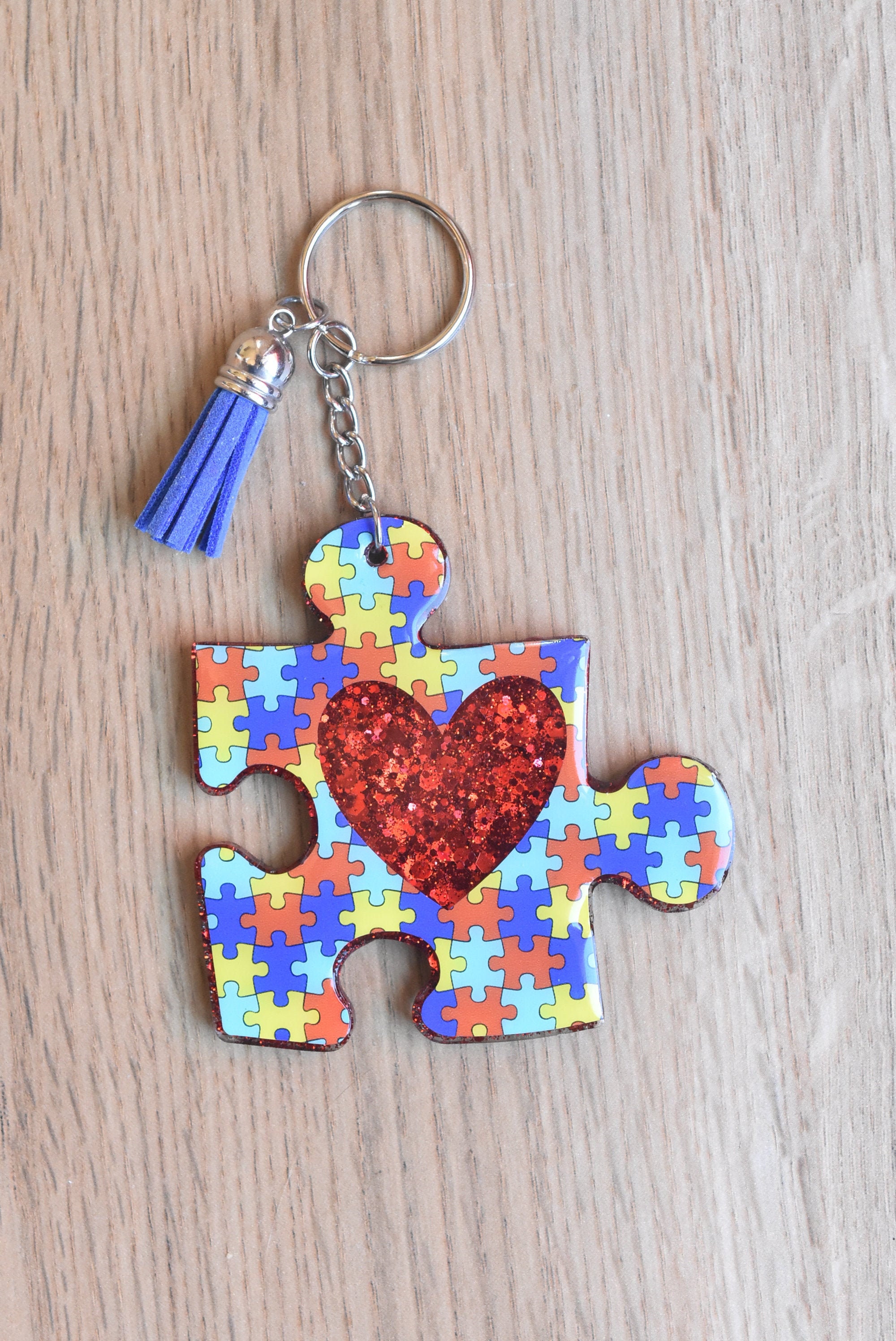 Autism Keychain Keychain Glitter Keychain Puzzle Piece Etsy UK