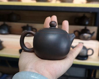 China 100% Yixing ZiSha Pottery Black Ni hand carved dragon Teapot 250cc 