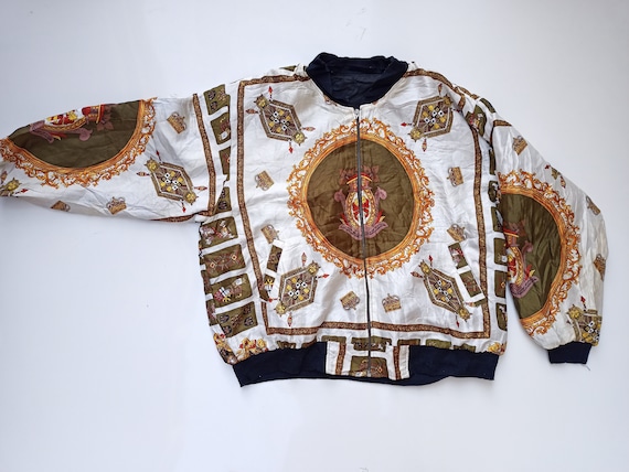 Vintage 90s Chanel Bomber Silk Jacket Crown Logo M