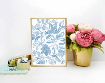 Monochrome Florals in Robins Egg Blue, PRINTABLE Wall Art