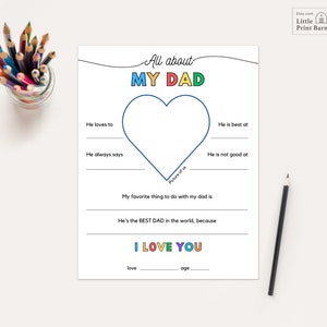 Fathers Day Gifts for Dad, All About My Dad Printable, Fill In The Blank, Gifts for bonus dad, Fathers day card, DIY with kids, Dad Birthday