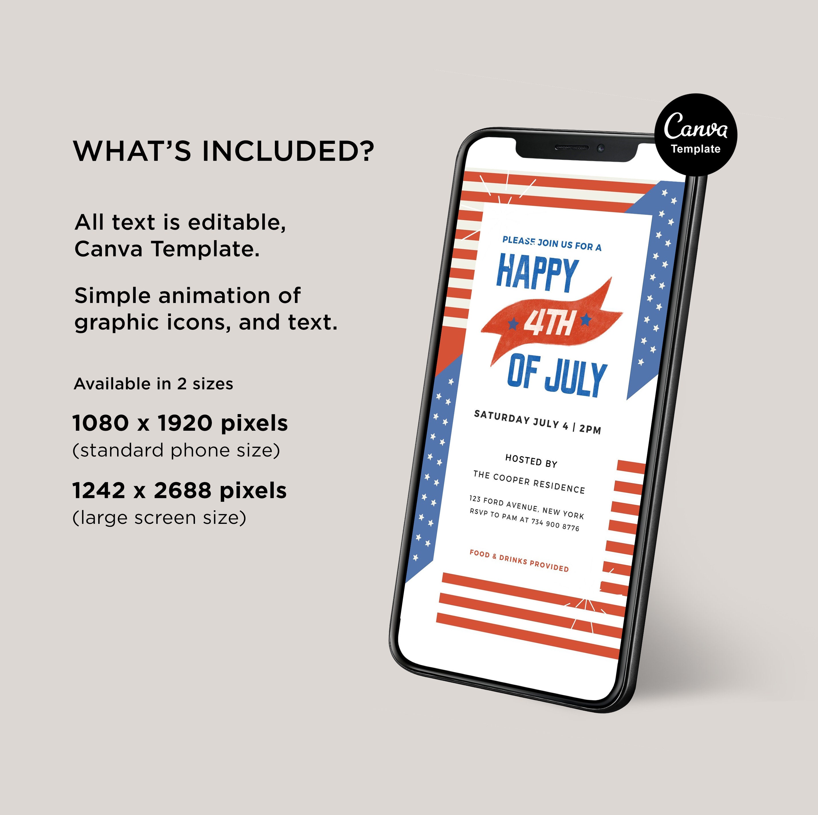 4th of July Evite Invitation Template Editable Digital Etsy